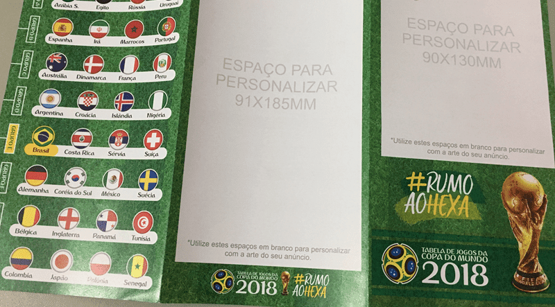Tabelas Tabelinhas da Copa do Mundo 2018 Personalizadas